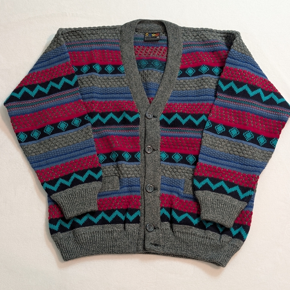 VTG 90s COOGI 100% Wool 3D Knit Cardigan Sweater - Men’s Large